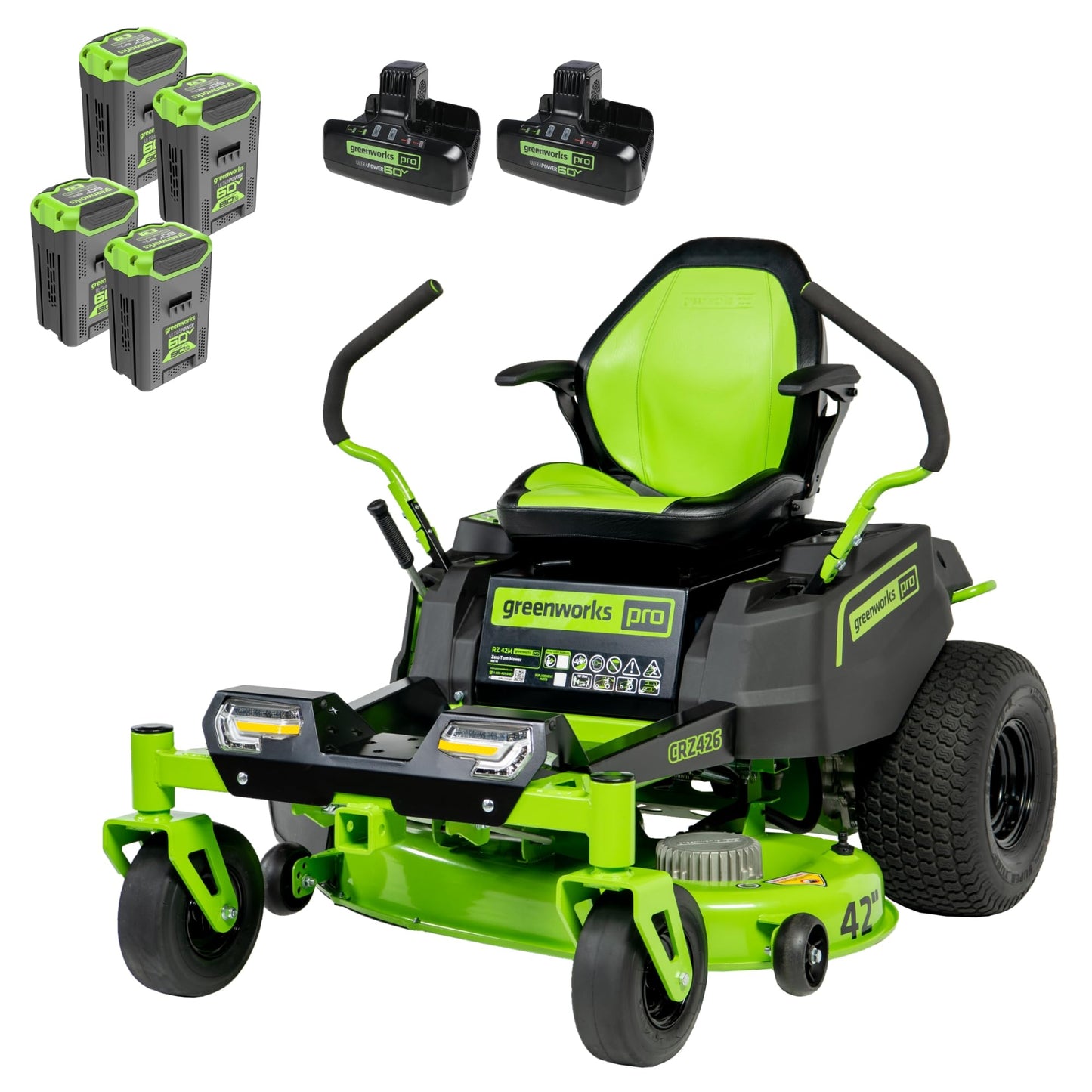 Greenworks 60V 21” Cordless (Push) Lawn Mower (LED Lights + Aluminum Handles), 5.0Ah Battery and Rapid Charger