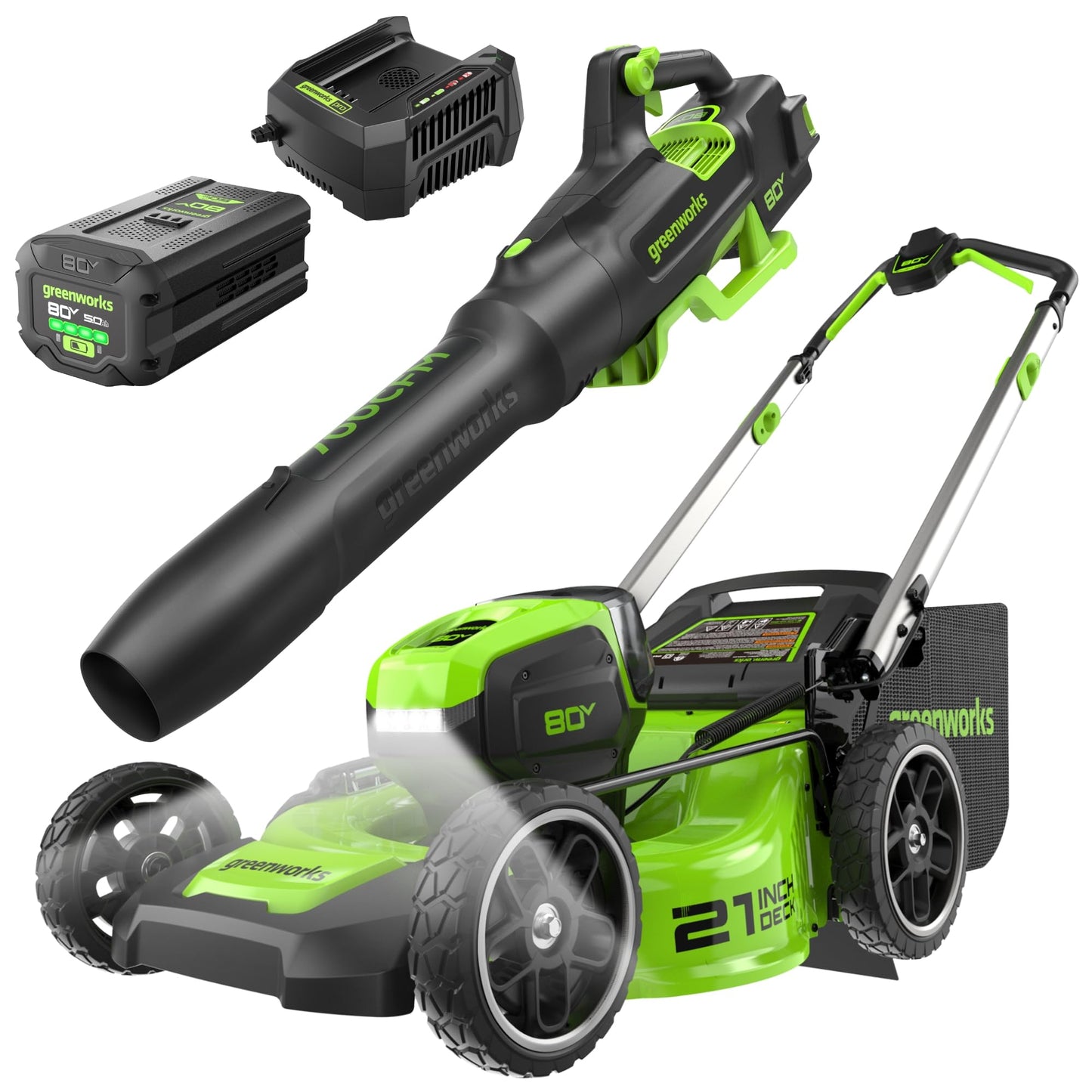 Greenworks 80V 21" Brushless Cordless (Push) Lawn Mower (75+ Compatible Tools), (2) 2.0Ah Batteries and 30 Minute Rapid Charger Included