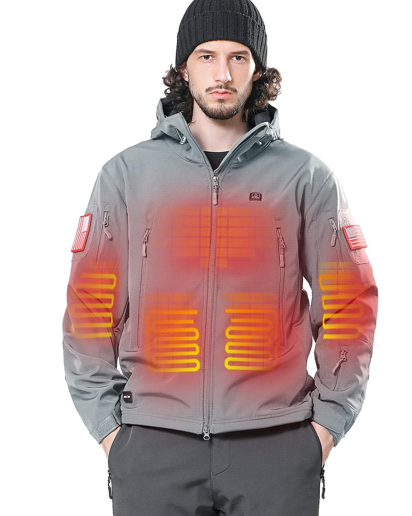 DEWBU Heated Jacket for Men with 12V Battery Pack Winter Outdoor Soft Shell Electric Heating Coat
