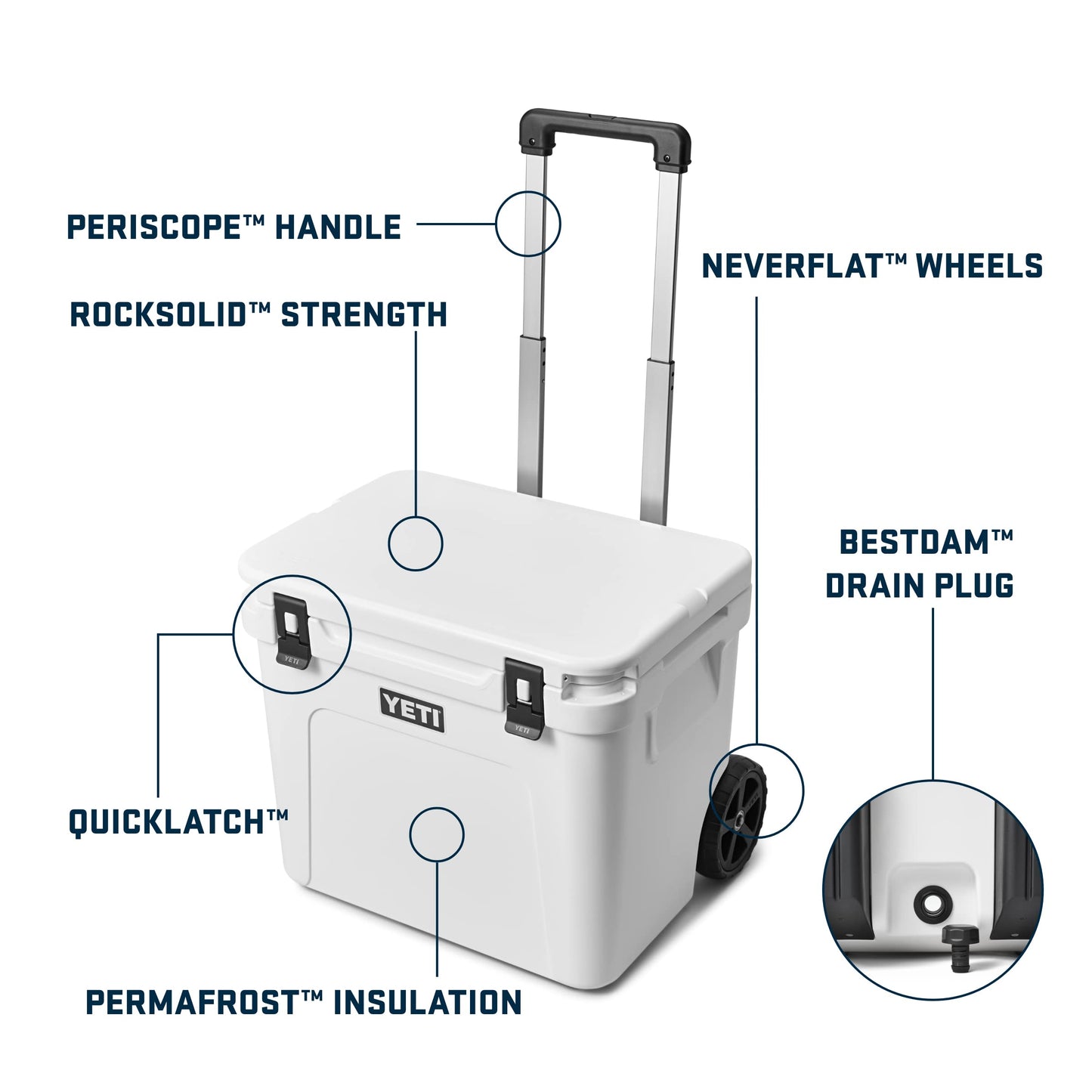 YETI Roadie 60 Wheeled Cooler with Retractable Periscope Handle, Rescue Red