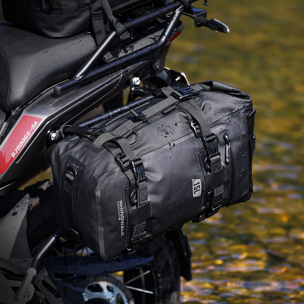 Rhinowalk Motorcycle Tail Bag Motorbike Side Bag 8L Full Waterproof Motor Saddle Pannier Bag Rear Rack Trunk Professional Motor Accessories-Black
