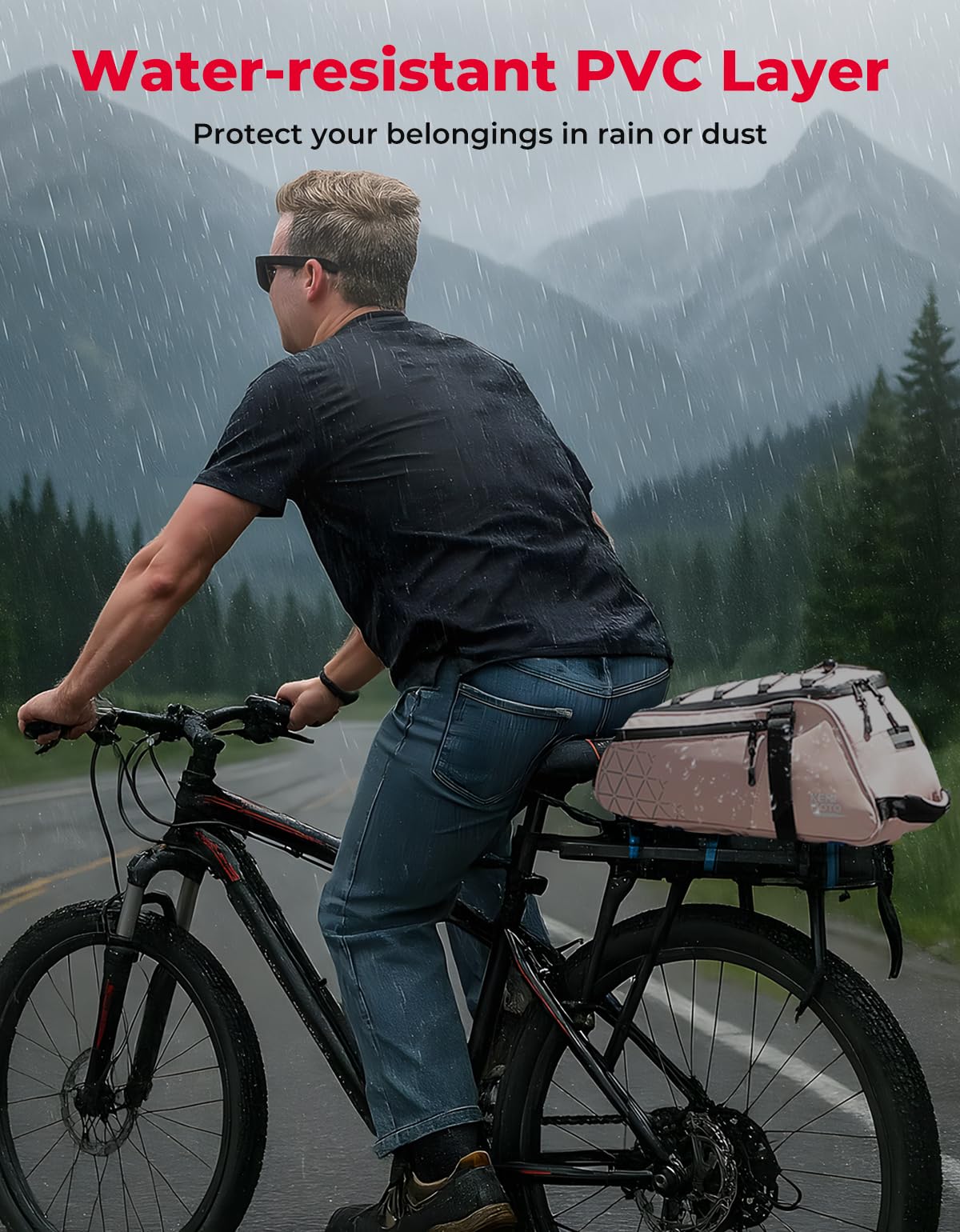 KEMIMOTO Rear Bike Rack Bag - 8L PVC Water Resistant Ebike Bags for Bicycle Rear Rack, Bicycle Trunk Pannier for Commuter Travel Shopping and Cycling (Black)