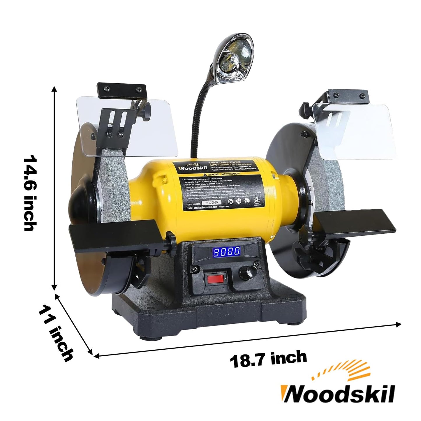 4.8A 3/4HP 8-Inch Bench Grinder, 3600rpm Table Grinder with Two Protective Eye Masks and Two Grinding Wheels Multipurpose Grinders for Metal, Knife, Dental, Amber, Jewelry, Jade