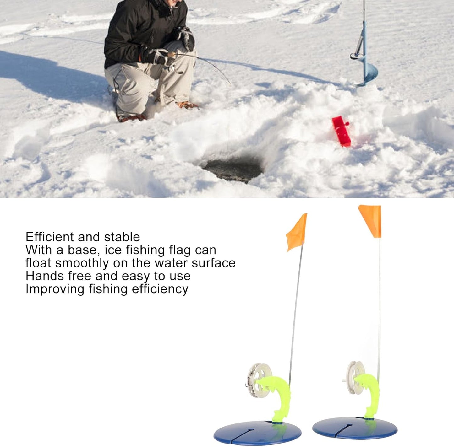 RiToEasySports 6 Set Ice Fishing Tip Ups with Storage Bag - Tip Up Flag Indicators for Winter Fishing
