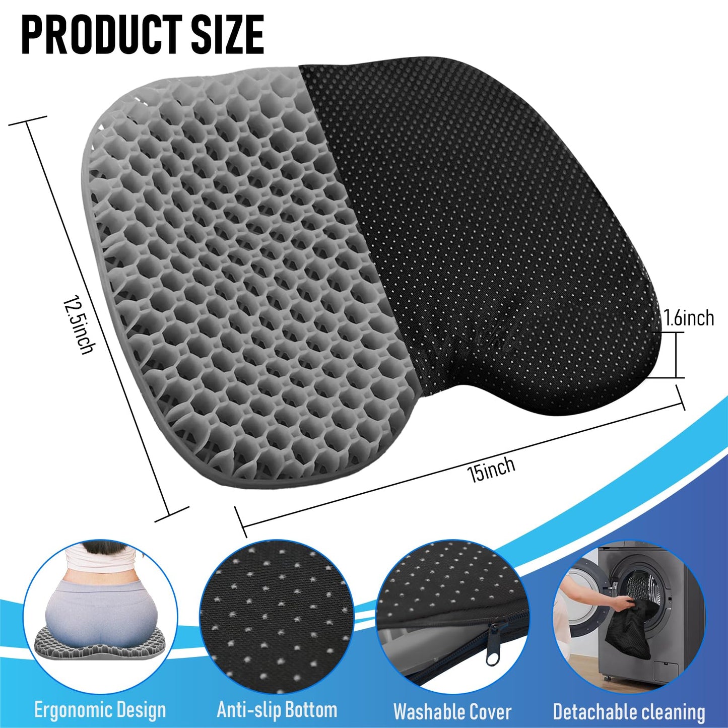 Kayak Seat Cushion, Thicken Anti Slip Waterproof Gel Kayak Seat, Portable Canoe Rowing Rubber Dinghy Pad for Stadium Sit in Kayak Inflatable Fishing Kayak Canoe Kayak Accessories