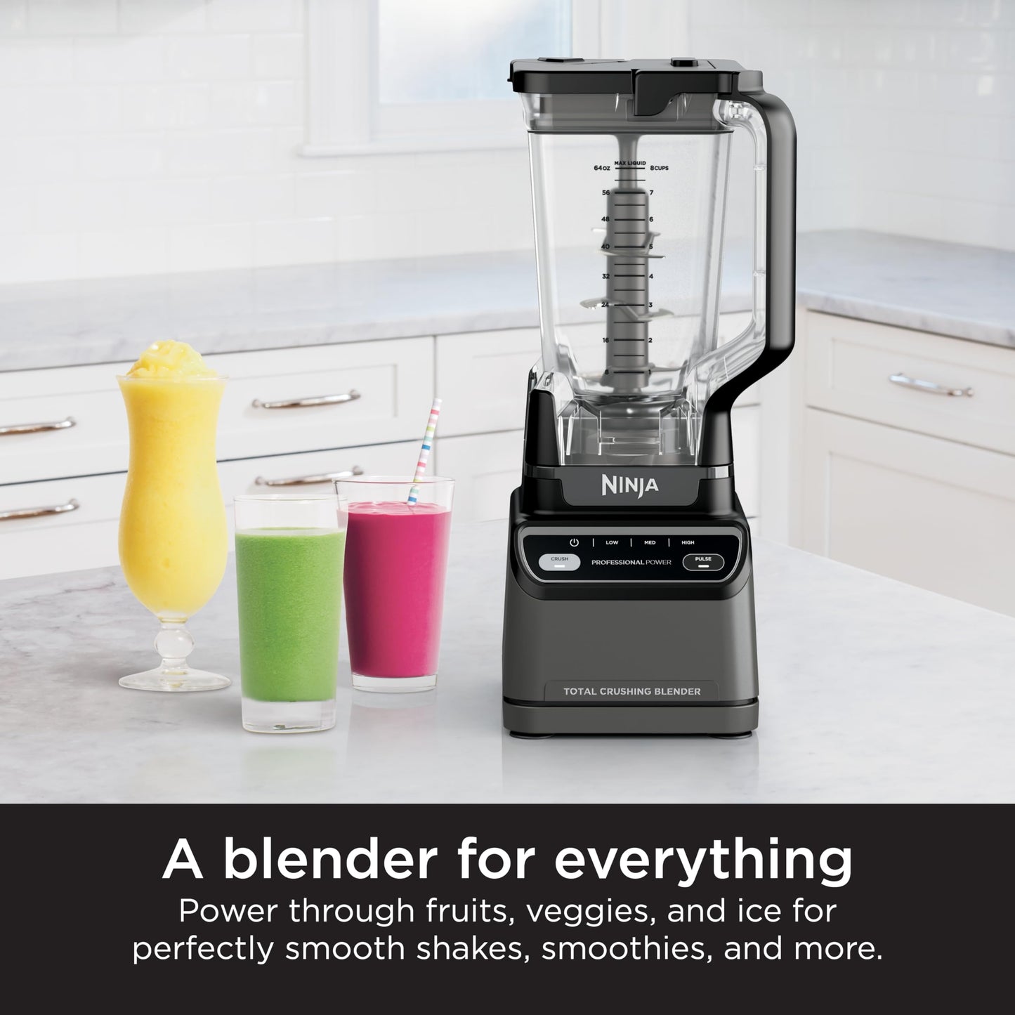 Ninja Professional Blender 1000W, Total Crushing Technology for Smoothies, Ice Crushing & Frozen Fruit, Full-Size Countertop Blender, 72-oz. Pitcher, Black & Grey, BL610