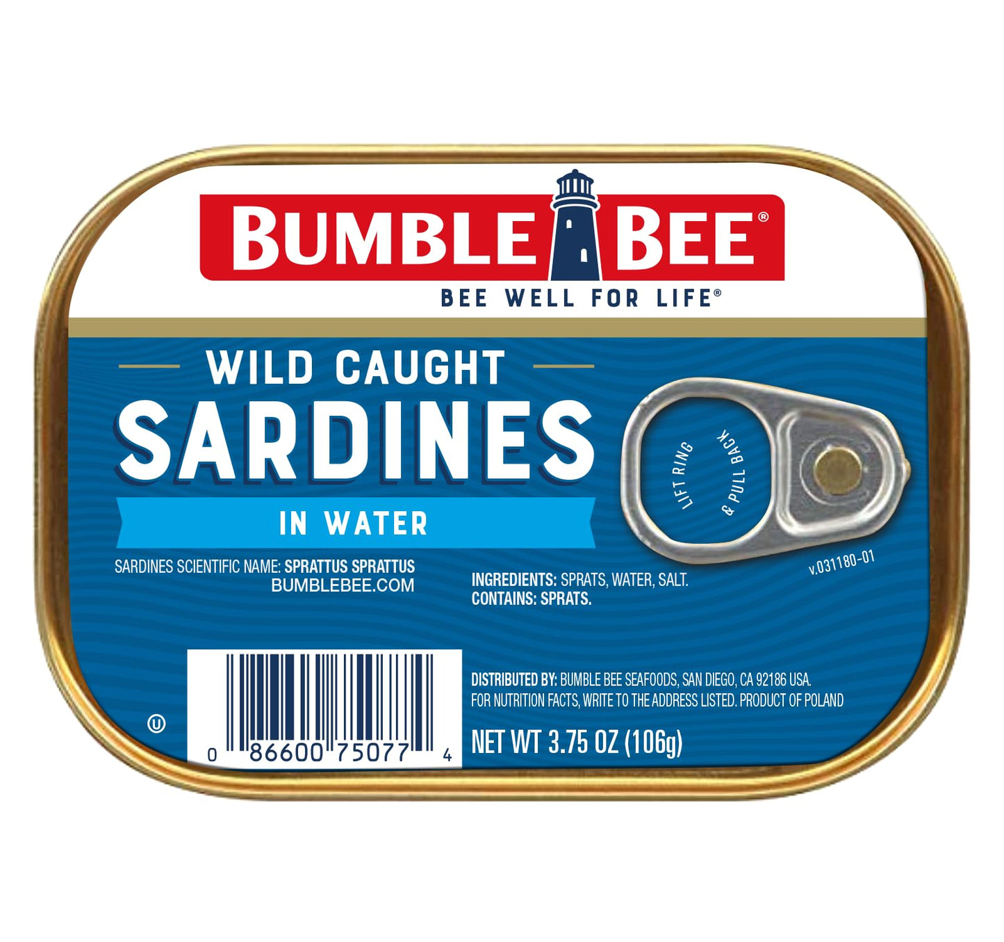 Bumble Bee Sardines in Mustard Sauce, 3.75 oz Tin - Wild Caught, Gluten Free, Keto, Kosher