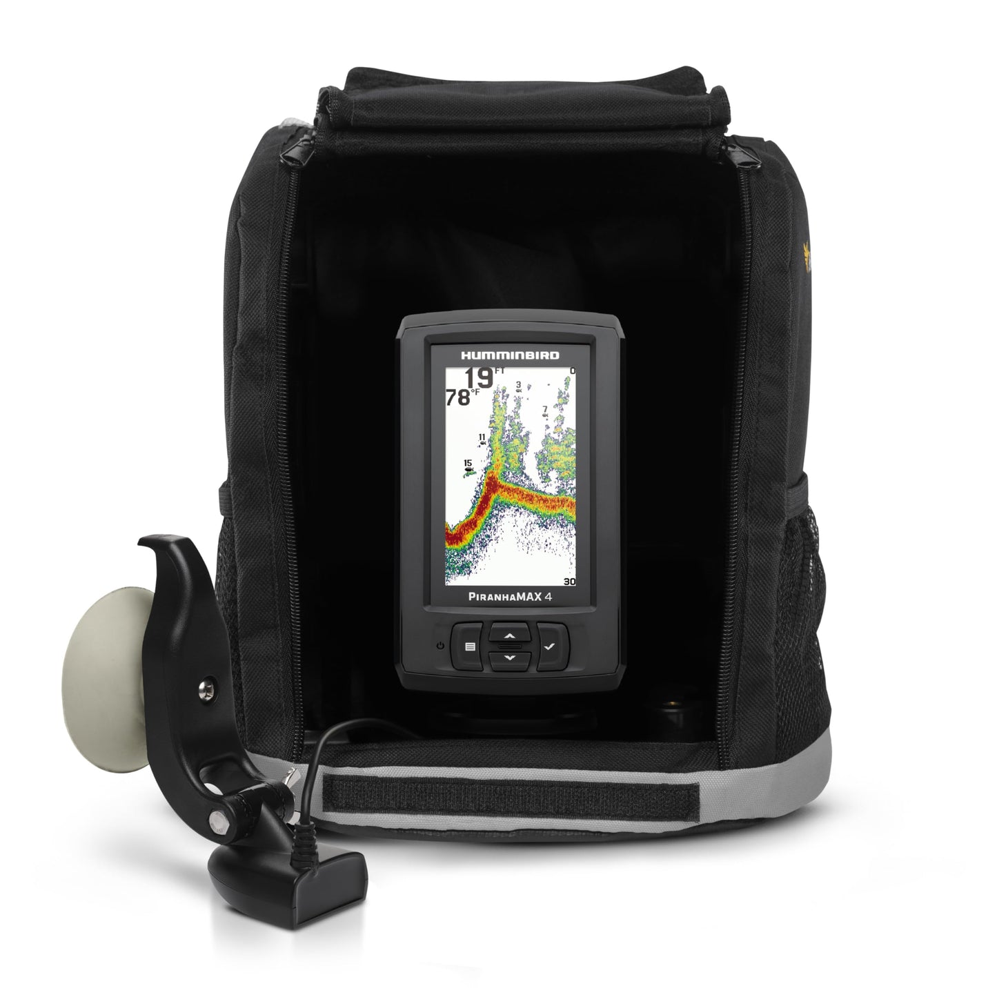 Humminbird PiranhaMAX 4 Fish Finder with Transducer, Dual Beam Sonar, Portable Carrying Case
