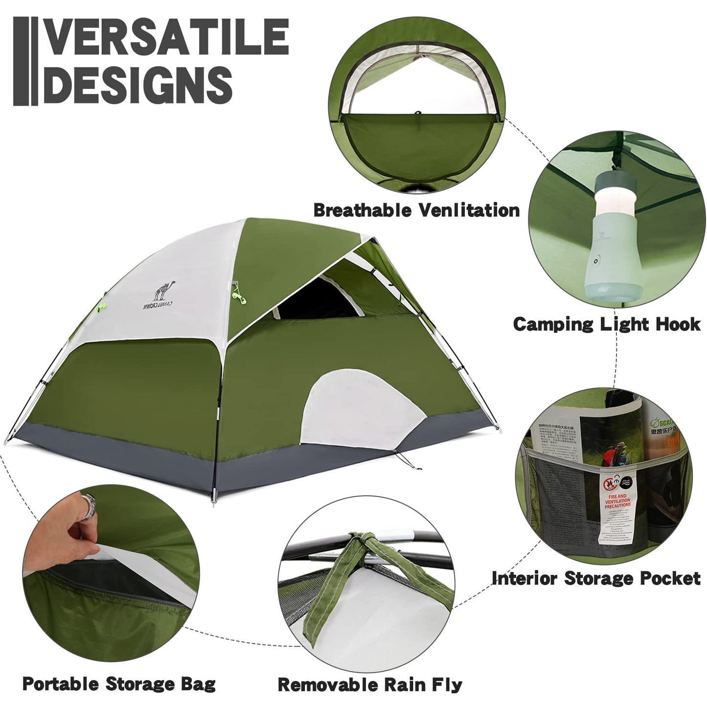 CAMEL CROWN Tents for Camping 2/3/4/5 Person Camping Dome Tent, Waterproof,Spacious, Lightweight Portable Backpacking Tent for Outdoor Camping/Hiking