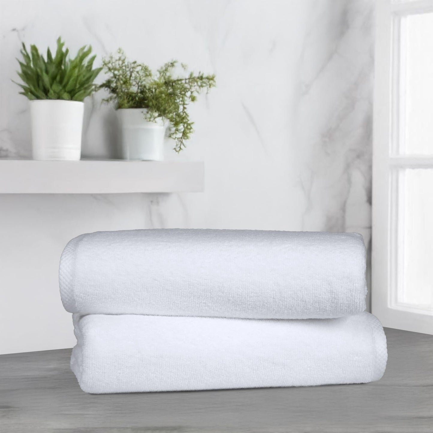 Amazon Basics 2-Piece Quick-Dry Oversize Bath Towel, 100% Cotton, 54" x 30", White