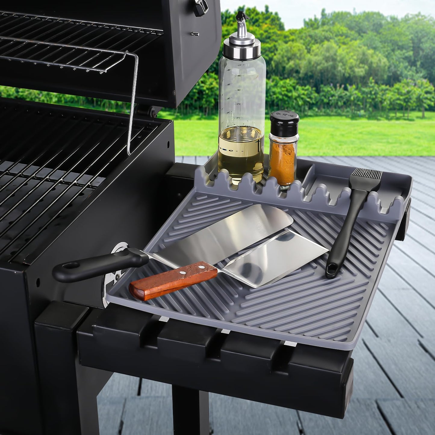 Griddle Mat Barbeque Grill Accessories Tools for Blackstone, Side Shelf Mat Grill Pad for Outdoor Grill Kitchen Counter Spatula Silicone Mat with Drip Pad for Kitchen, Cooking, Countertop (Orange)