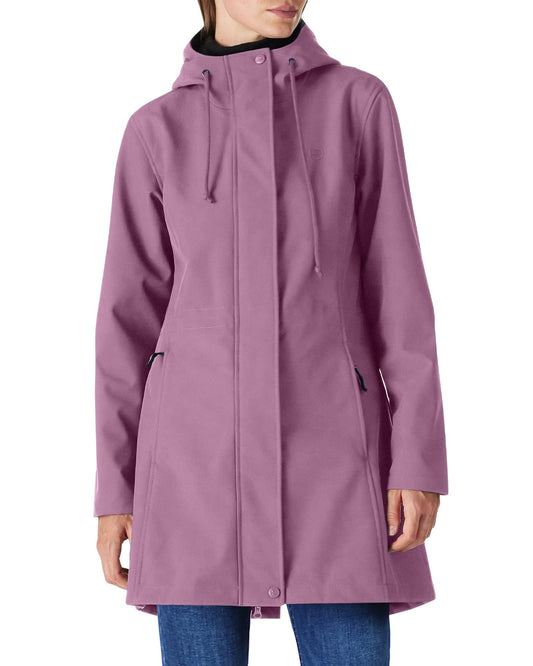 Outdoor Ventures Women's Lightweight Waterproof Fleece Lined Hooded Softshell Rain Jacket, Warm Windbreaker Long Coat
