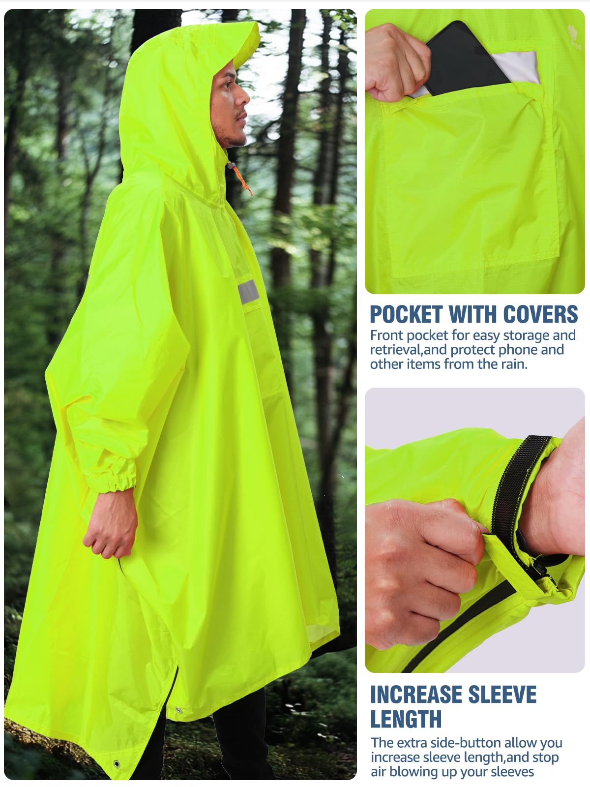 ANYOO Hooded Rain Poncho for Adults Waterproof Lightweight Rain Coat for Men Women Reusable Rain Jacket for Emergency Outdoor