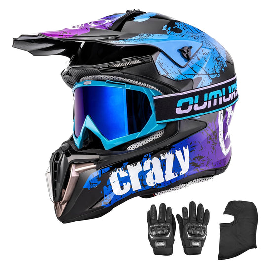 Adult ATV Dirt Bike Helmet with Goggles Gloves & Mask Quick Release Buckle Adjustable Sun Visor Motorcycle Adult Helmet Off-Road Motocross Downhill Moped MX for Unisex-Adult