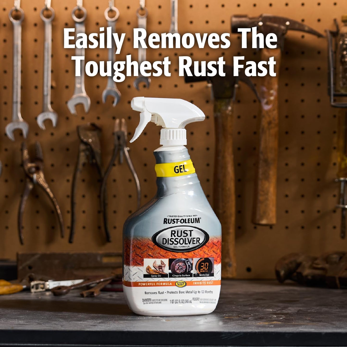 Rust-Oleum Rust Dissolver Trigger Spray Gel | Heavy-Duty Corrosion Remover for Metal Tools, Cars, Bikes, Grills, Bolts, Firearms & More | 32 oz