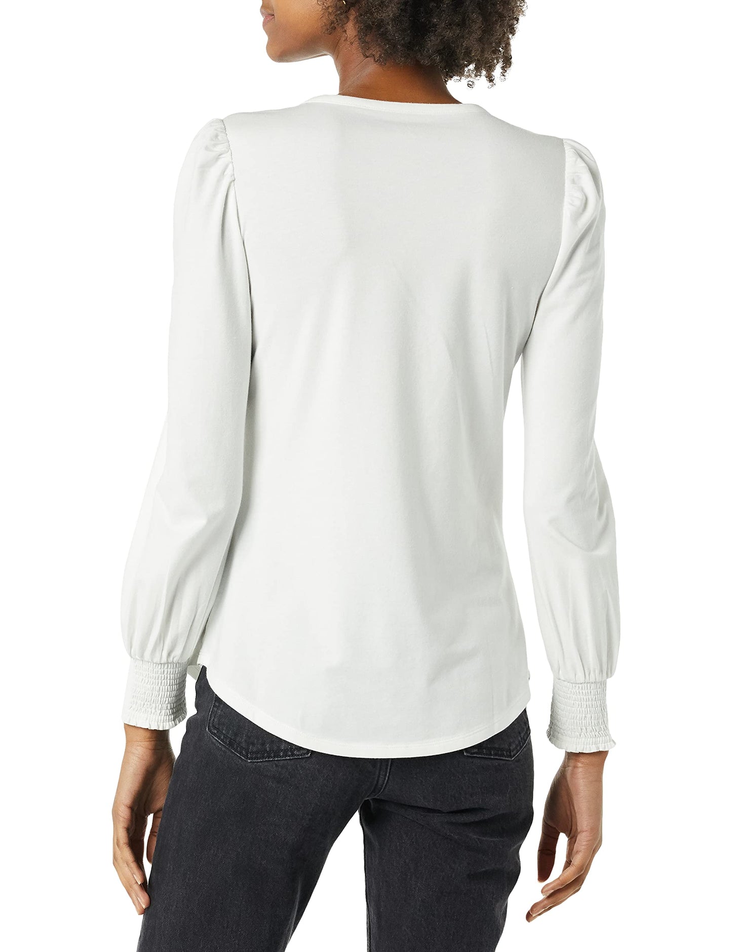 Amazon Essentials Women's Long-Sleeve Crewneck Smocked Cuff T-Shirt