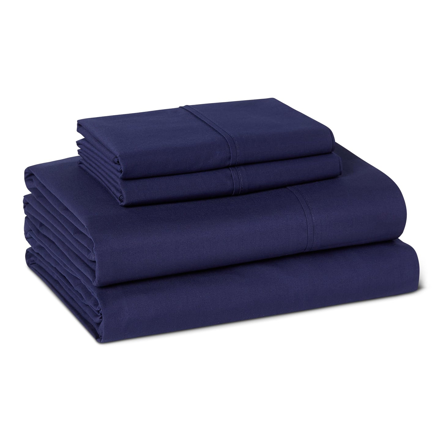 Amazon Basics Soft Organic Cotton Sheet Set with 2 Pillowcases, GOTS-Certified, King, Navy Blue