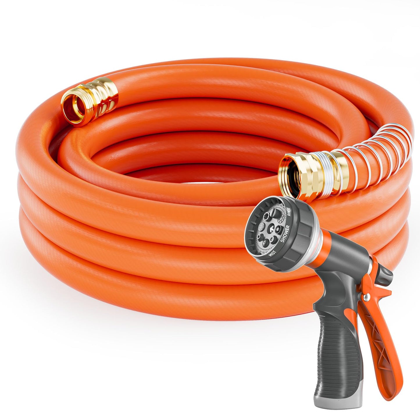 Garden Hose 50 ft x 5/8 in Heavy Duty, Flexible and Lightweight Water Hose, Burst 600 psi, Kink-less Hybrid Rubber Hose for Backyard, 3/4'' Brass Fittings
