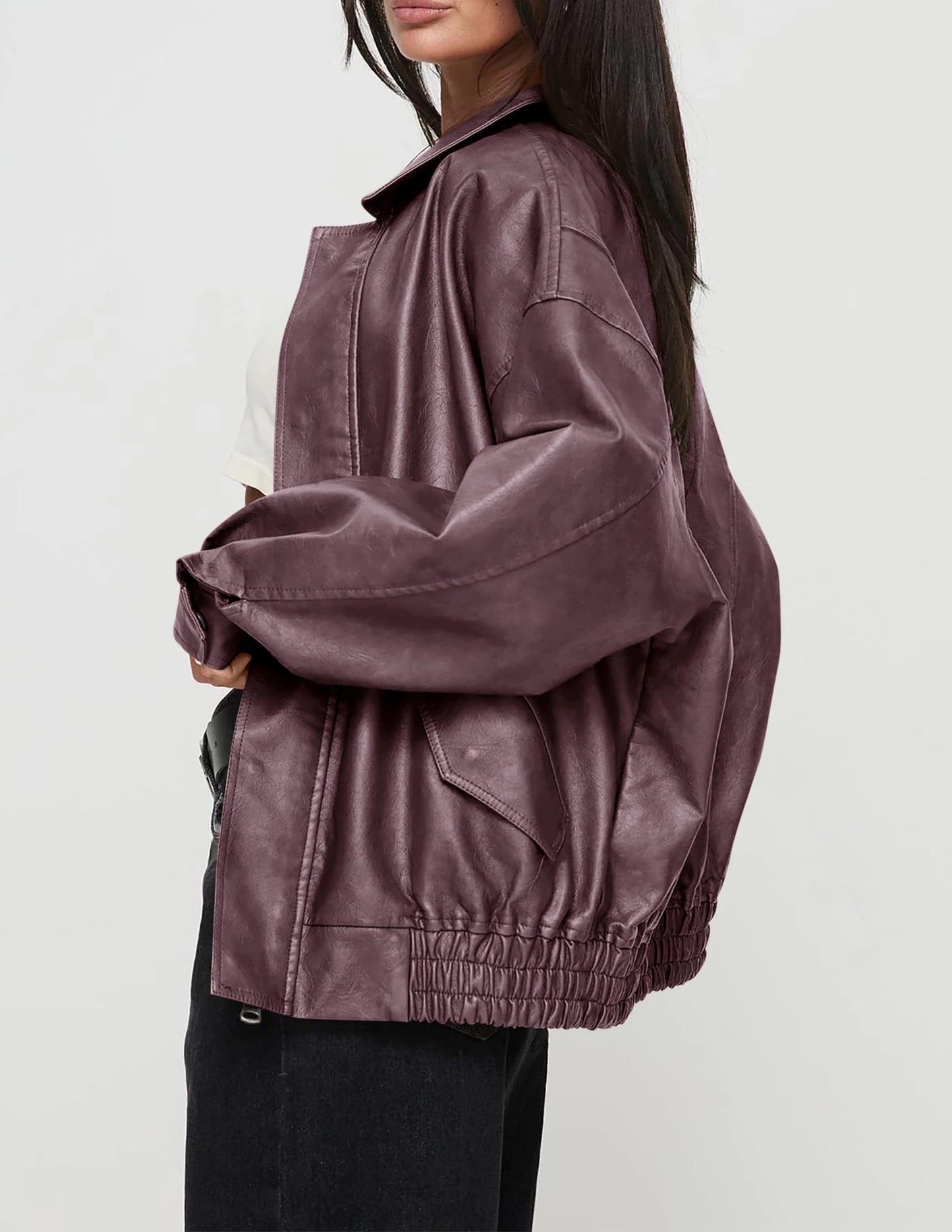 PRETTYGARDEN Women's Faux Leather Motorcycle Jacket Trendy Fall Spring Clothes Oversized Zip Up Winter Coat Outerwear
