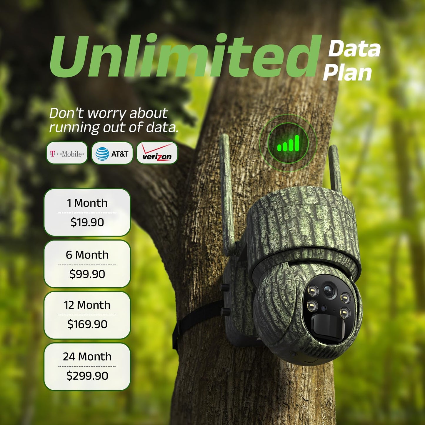 4G LTE Cellular Trail Cameras 2 Pack, Unlimited Data Plan, 360°Full View Live Video, 2K HD Game Camera with Solar Power, Security Camera Built-in SIM Card with PIR Night Vision, IP65 Waterproof