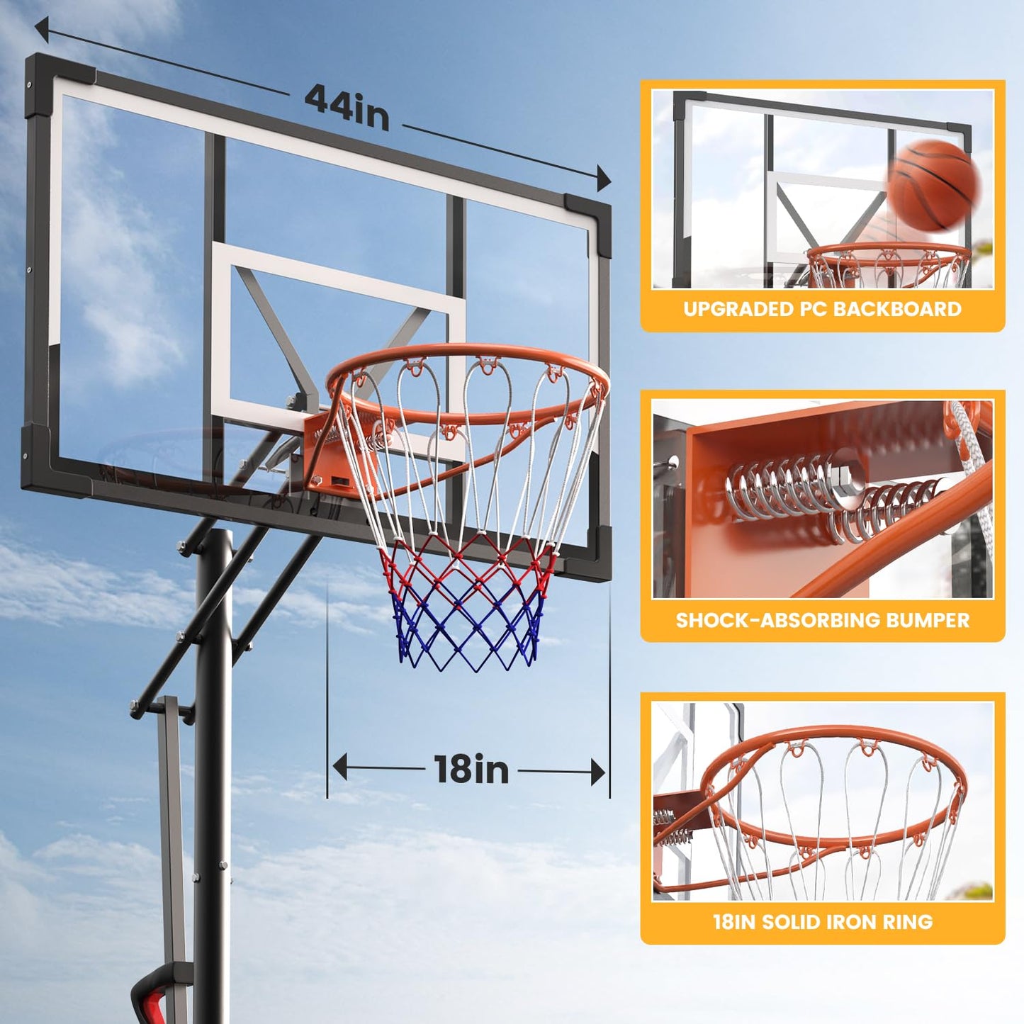 Basketball Hoop Outdoor 10 FT Height Adjustable Basketball Goals Systems Portable with 44" Backboard and Wheels for Youth Adults Kids - Backyard, Driveway, Indoor Play