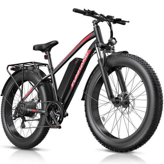 Funhang Electric Bike for Adults, 1000W Peak Ebike, 25MPH 60Miles Electric Mountain Bike, 26" Fat Tire Electric Bicycle with 48V 13AH Battery, Rear Rack, Turn Signal, Lockable Suspension Fork,7 Speed