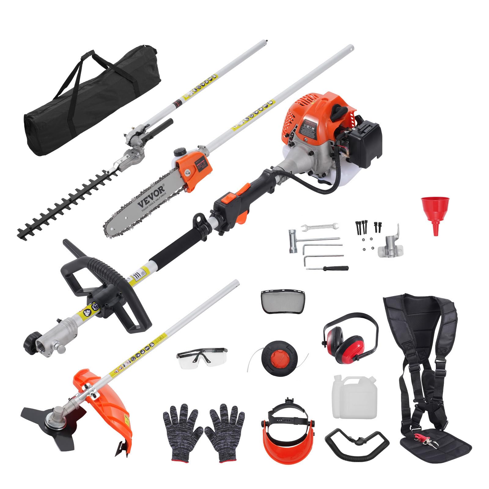 VEVOR 5-in-1 26cc 2 Cycle Gas Powered Dual Sided Hedge Trimmer, Weed E ...