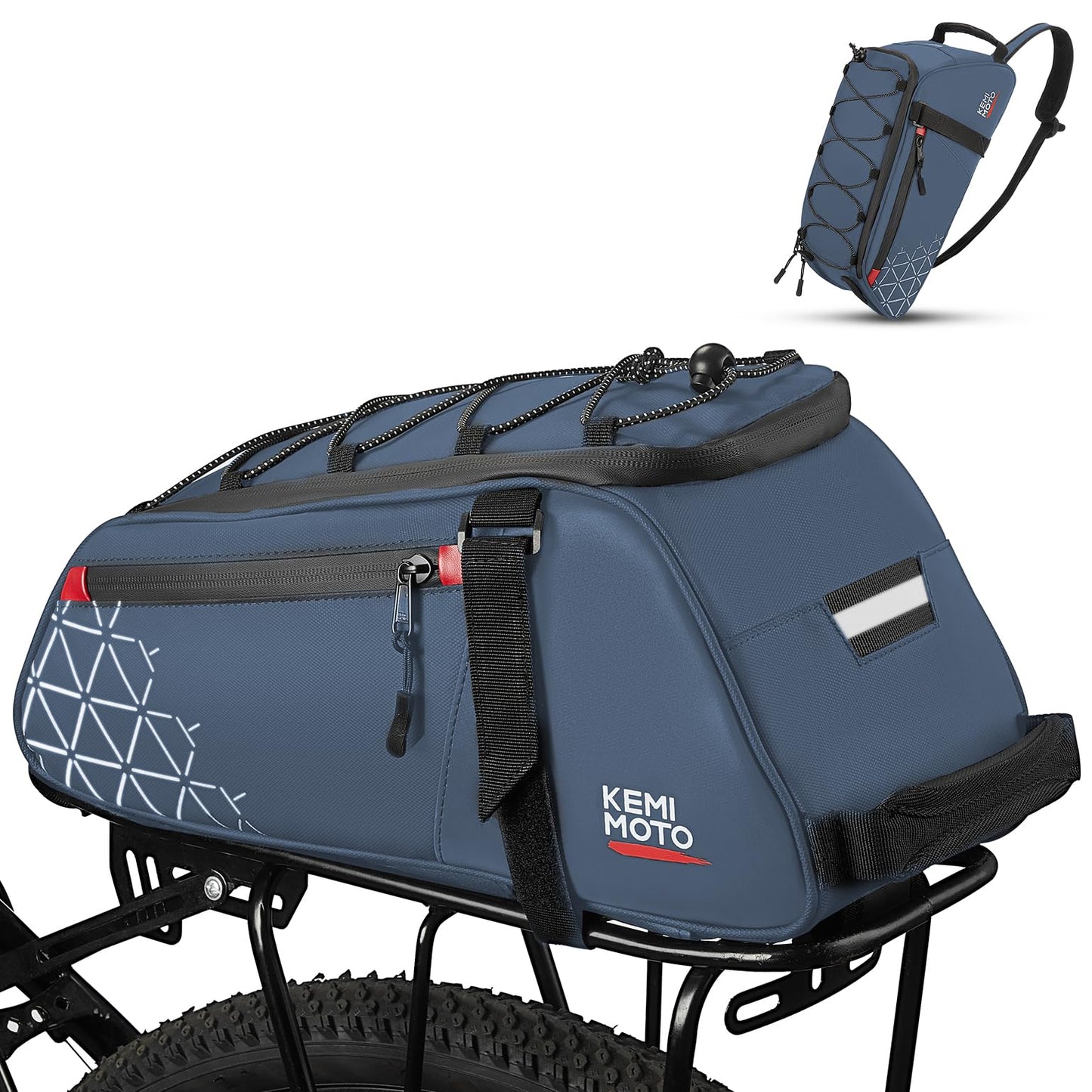 KEMIMOTO Rear Bike Rack Bag - 8L PVC Water Resistant Ebike Bags for Bicycle Rear Rack, Bicycle Trunk Pannier for Commuter Travel Shopping and Cycling (Black)