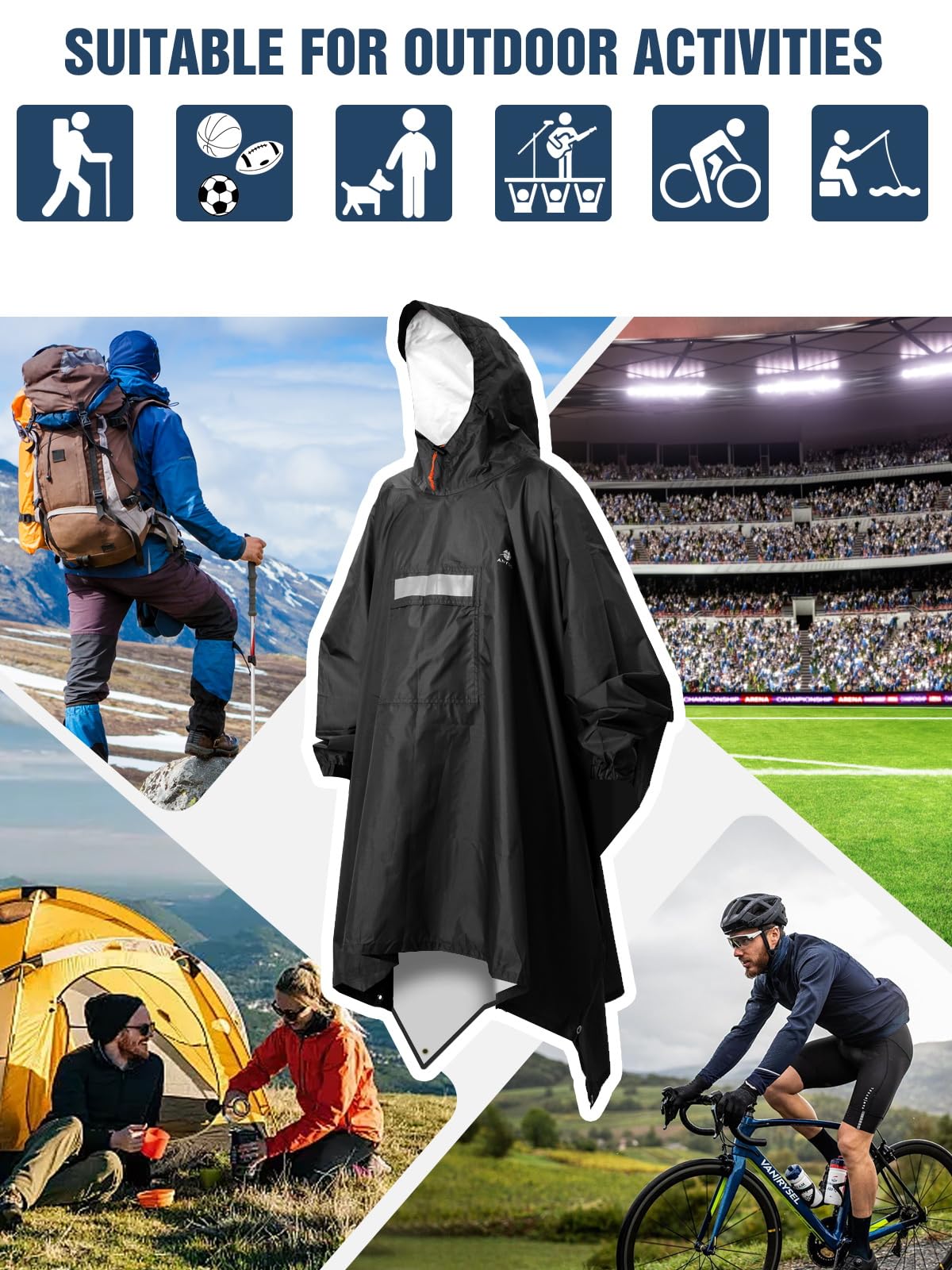 ANYOO Hooded Rain Poncho for Adults Waterproof Lightweight Rain Coat for Men Women Reusable Rain Jacket for Emergency Outdoor