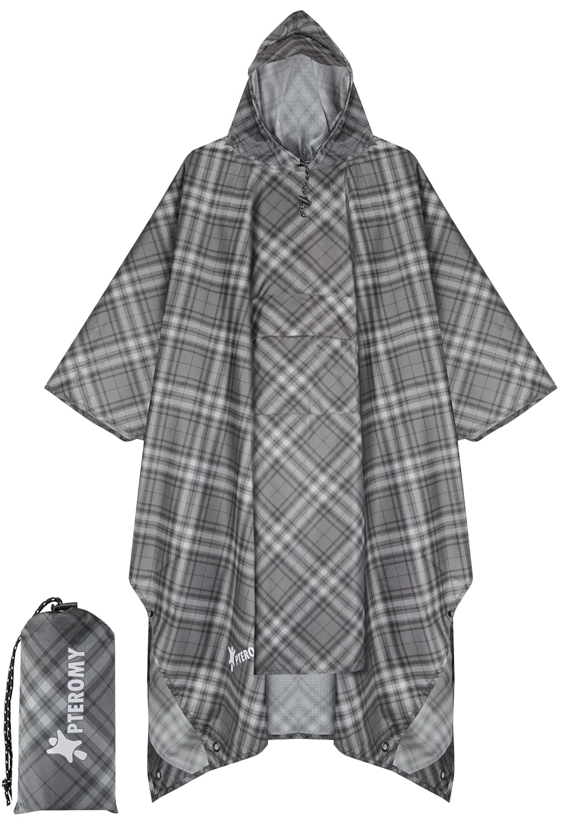 PTEROMY Hooded Rain Poncho for Adult with Pocket, Waterproof Lightweight Unisex Raincoat for Hiking Camping Emergency