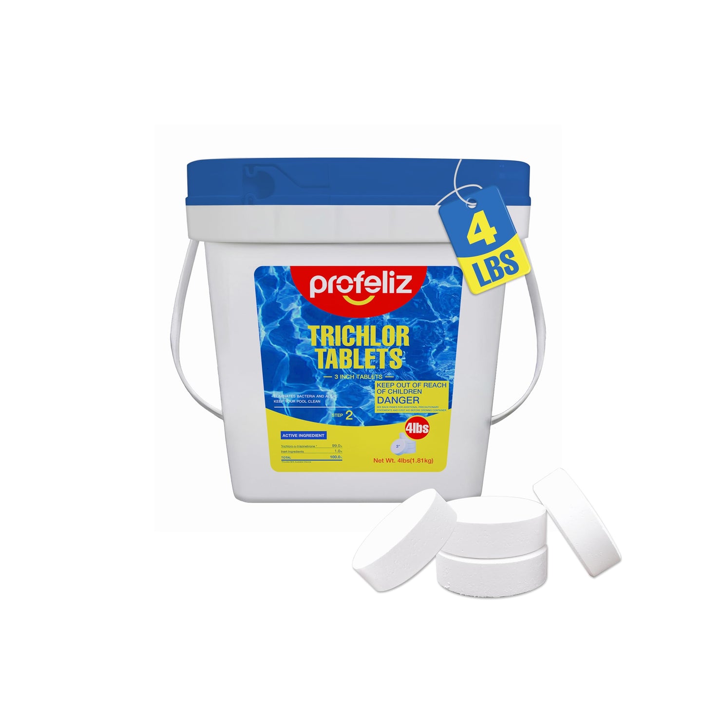 PROFELIZ Chlorine Tablets 3 Inch for Swimming Pools, Kills Bacteria and Stops Algae, Slow Dissolving,Individually Wrapped,Pool Chlorine Tablets,4lbs