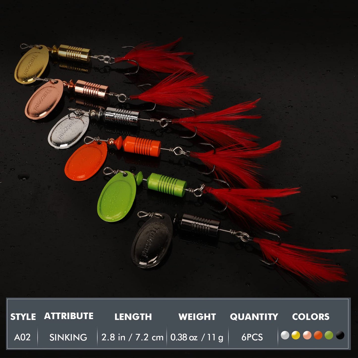 TRUSCEND Swimming or Jigging Fishing Spinners with Two-Way Spinning Spoons System, Rooster Tail Fishing Lures with Flash Copper Body & Blade, Freshwater and Saltwater Blade Bait for Bass Walleye Trout