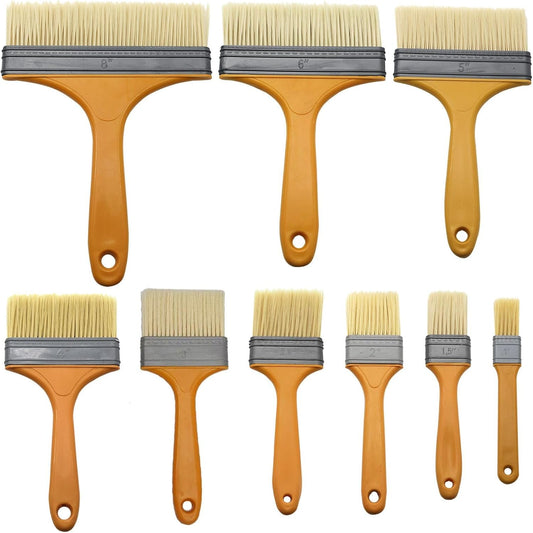 9Pack Chip Paint Brushes Soft Bristles Wall Painting Brush Varnish Wood Stain Brush Set for Furniture Fence Flat Brushes for Painting Oil Acrylic 1 1.5 2 2.5 3 4 5 6 8 inch