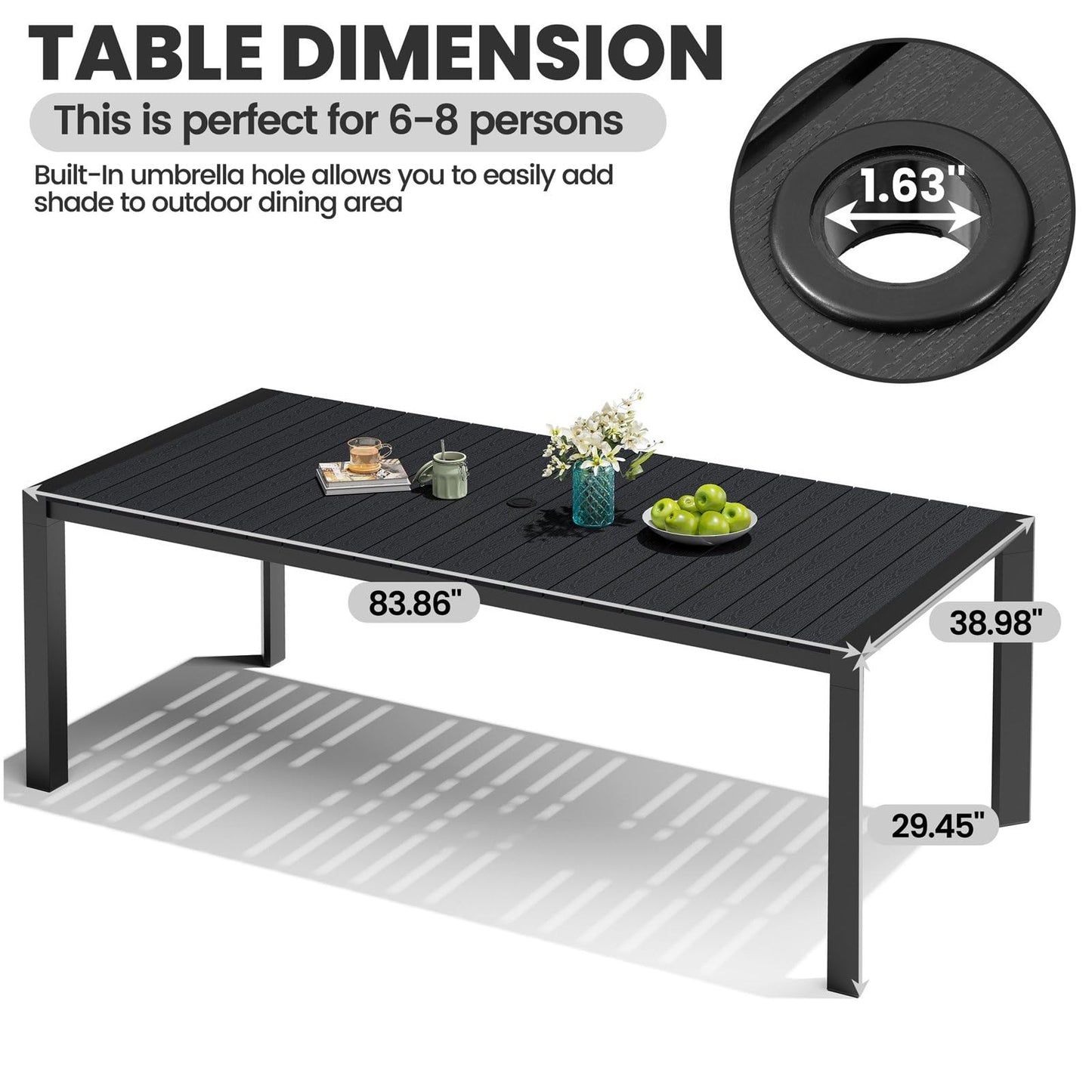 Crestlive Products 7 Pieces Patio Dining Set for 6, Outdoor Table and Folding Dining Chairs 70in Rectangle Aluminum Table with Umbrella Hole Foldable Adjustable High Back Patio Chairs, Grey