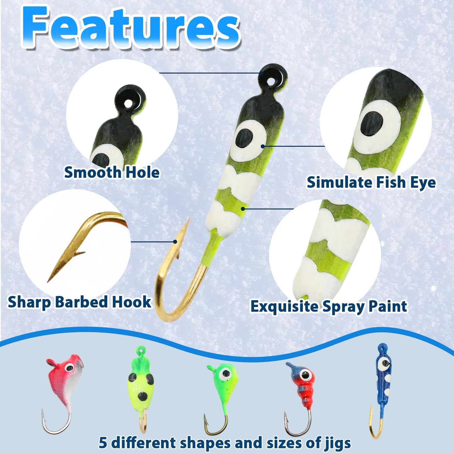 Ice Fishing Jigs Kit, 30/60Pcs Glow Ice Fishing Lure Set for Winter Ice Jigging Crappie Sunfish Perch Panfish Walleye Pike Jigs, Ice Fishing Gear with Storage Box
