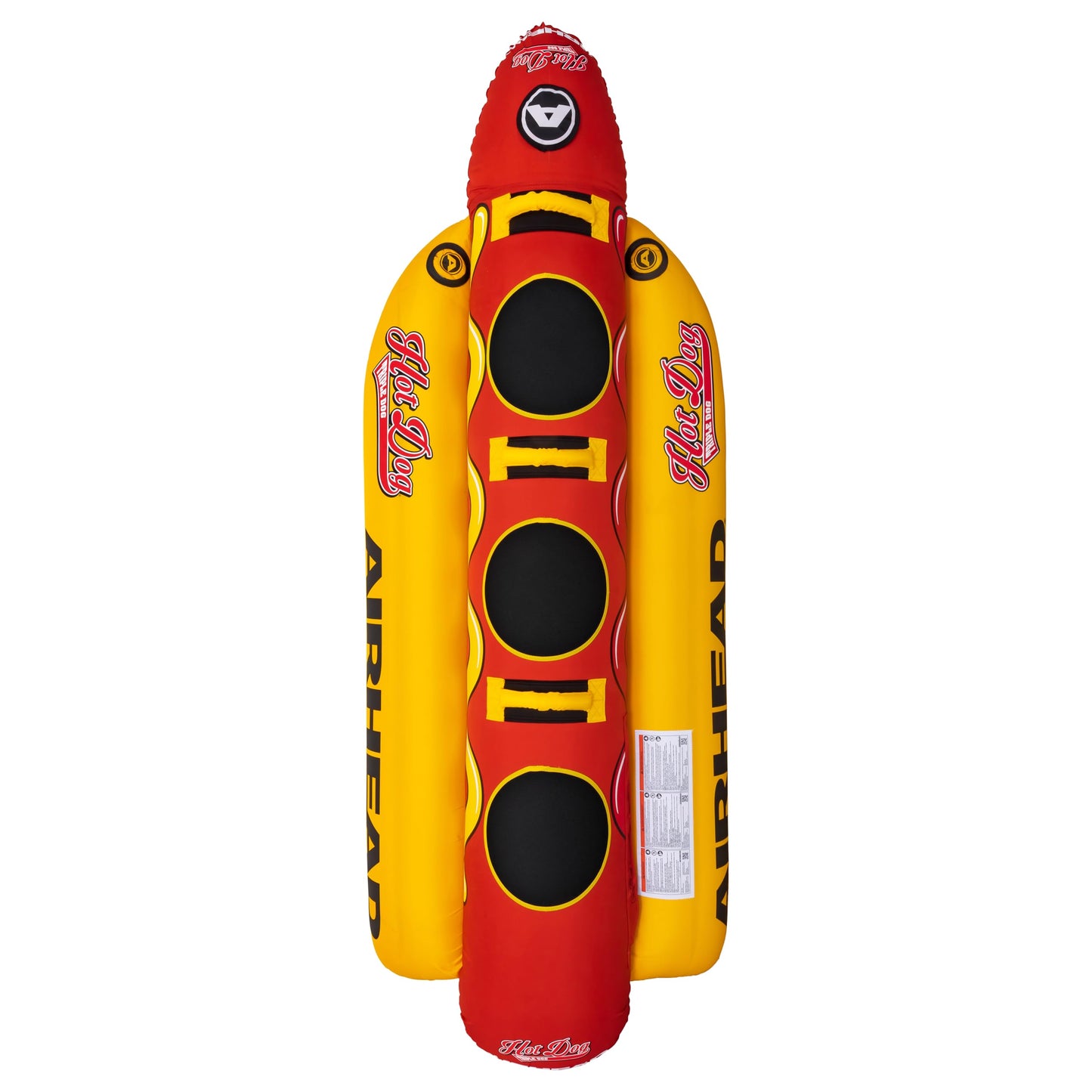 Airhead Hot Dog Towable, 1-3 Rider Tube for boating and Water Sports, Neoprene Seat Pads, Double-Stitched Full Nylon Cover, and Boston Valve for Convenient Inflating and Deflating