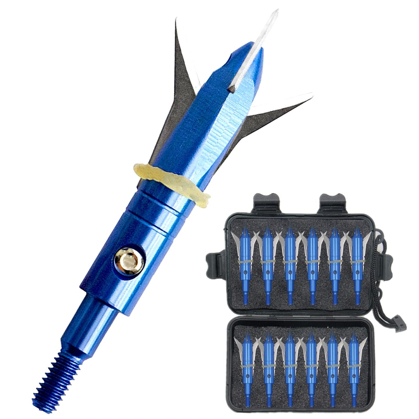 12pcs Hunting Broadheads 100 Grain Archery Broadheads New Stell Broadheads + 1 pcs Black Broadhead Case for Arrowheads