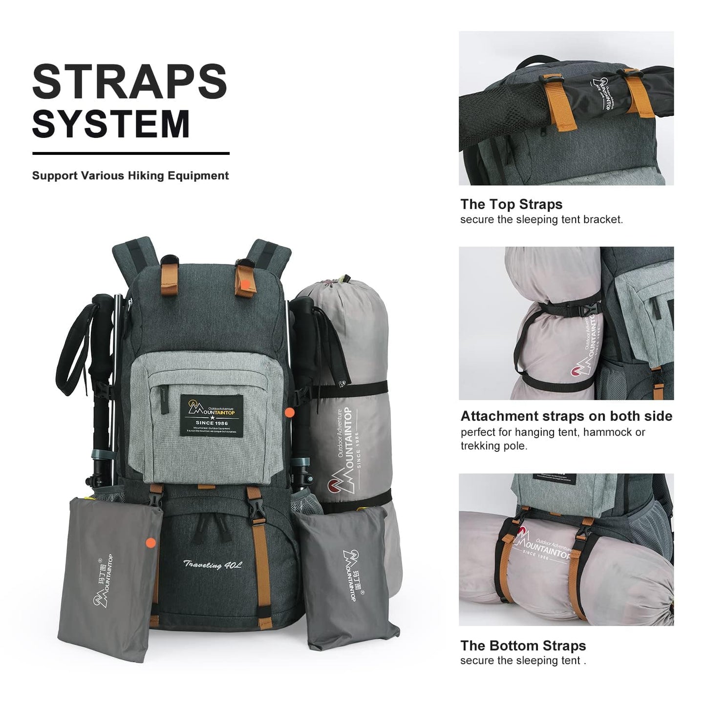 MOUNTAINTOP 40L Hiking Backpack Lightweight Travel Backpack for Men&Women Outdoor Camping Backpacking