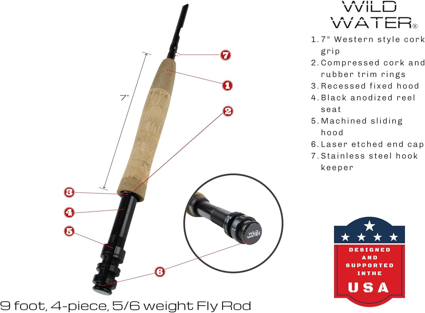 Wild Water Standard Fly Fishing Combo Starter Kit, 5 or 6 Weight 9 Foot Fly Rod, 4-Piece Graphite Rod with Cork Handle, Accessories, Die Cast Aluminum Reel, Carrying Case, Fly Box Case & Fishing Flies