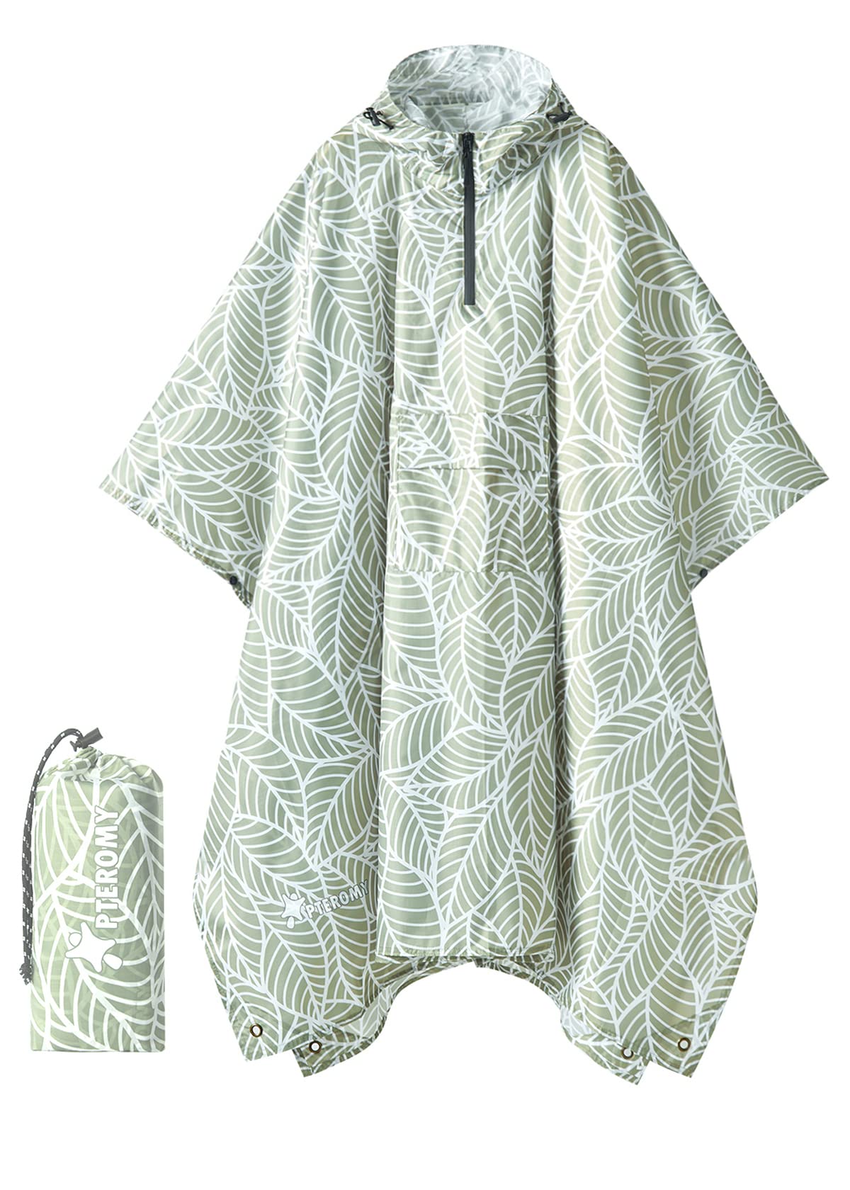 PTEROMY Hooded Rain Poncho for Adult with Pocket, Waterproof Lightweight Unisex Raincoat for Hiking Camping Emergency