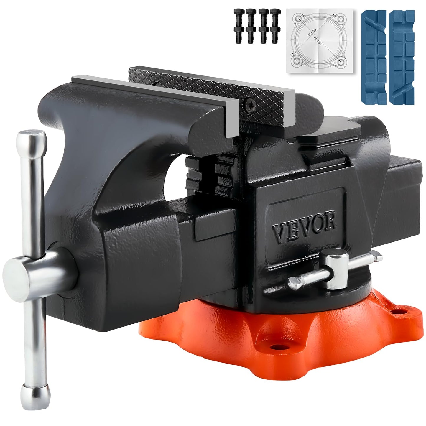 VEVOR Bench Vise, 6-inch Jaw Width 5.9-inch Jaw Opening, 360-Degree Swivel Locking Base Multipurpose Vise w/Anvil, Heavy Duty Ductile Iron Workbench Vise w/Bolts & Nuts, for Drilling, Pipe Cutting