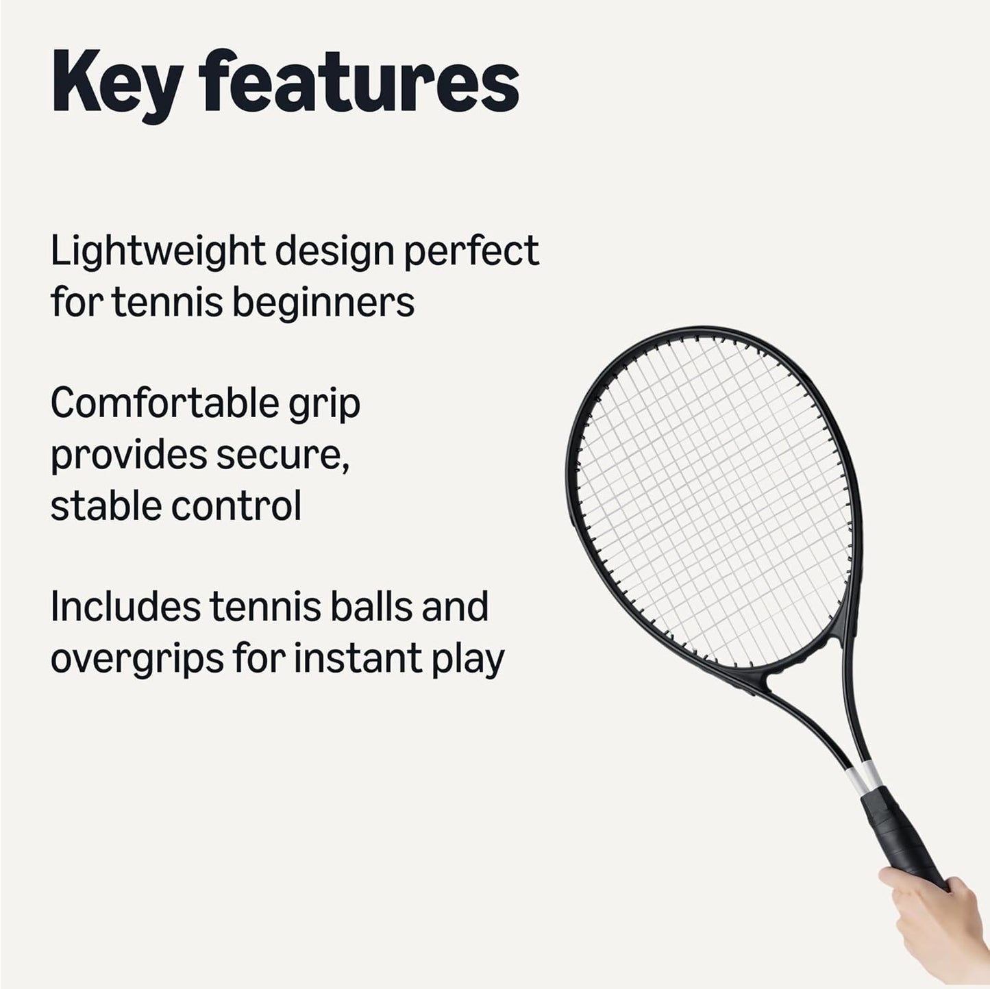 Amazon Basics Lightweight Durable Tennis Racket Set with Comfortable Grip, 27-inch Adult, Set of 2 with 3 Balls and 2 Overgrips