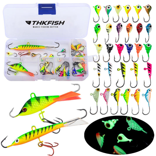 THKFISH Ice Fishing Jigs Kit Ice Fishing Lures for Walleye Perch Jigs Heads for Ice Fishing Tackle Panfish Crappie Jigs 50PCS/31PCS