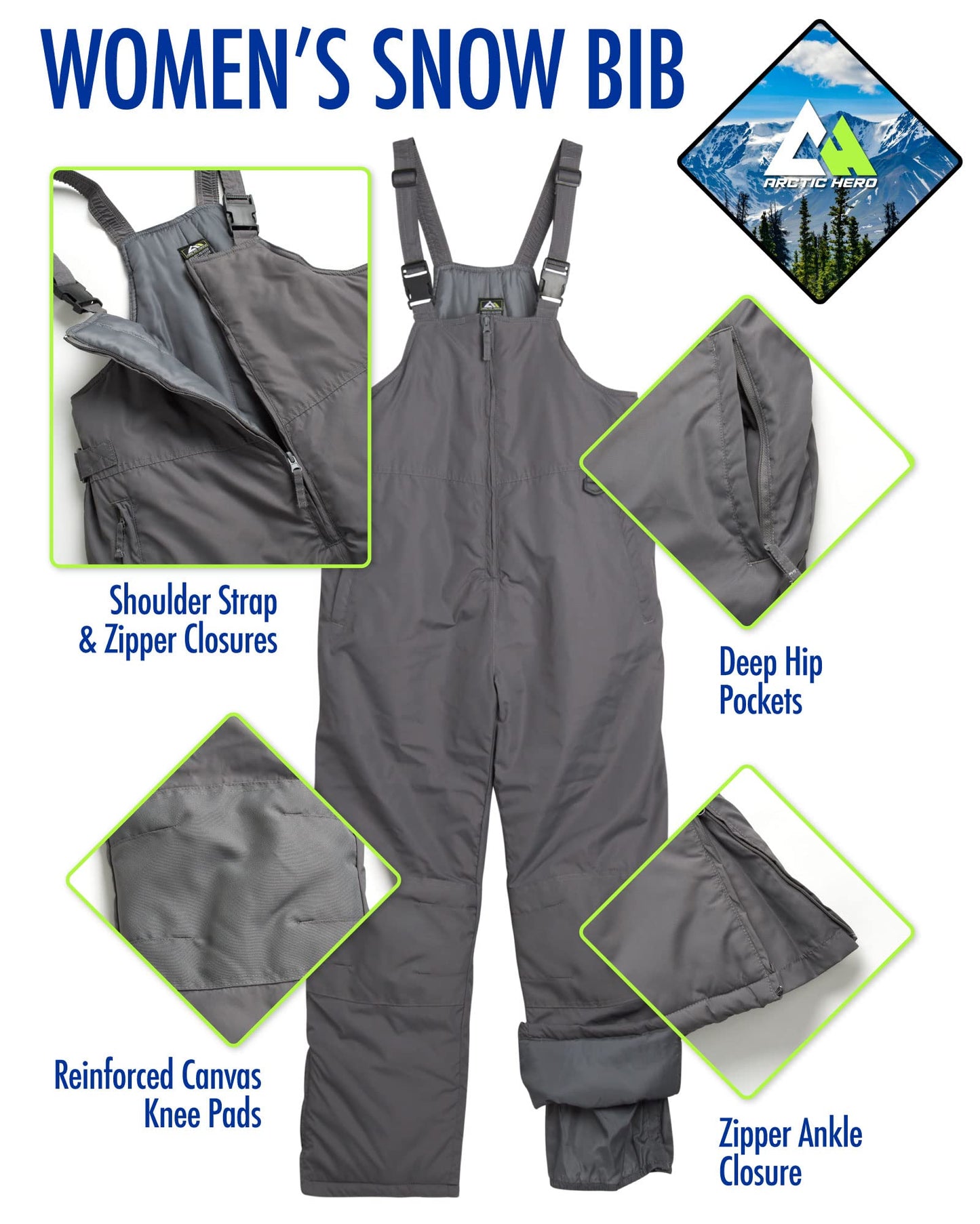 Women's Ski Snow Bib - Waterproof Insulated Ski Pants Snowboard Overalls - Snow Pants for Women (Sizes: S-2XL)