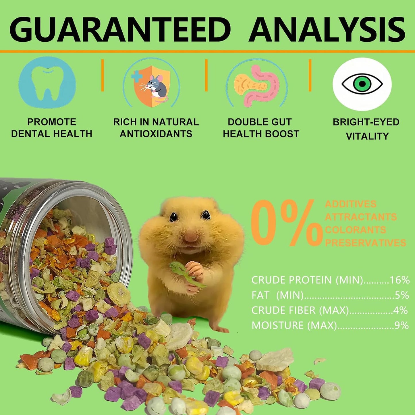 Natural Fruit & Veggie Mix - 6oz Freeze-Dried Treats for Hamsters, Guinea Pigs, Chinchillas - Supports Healthy Digestion and Teeth,Daily Snack