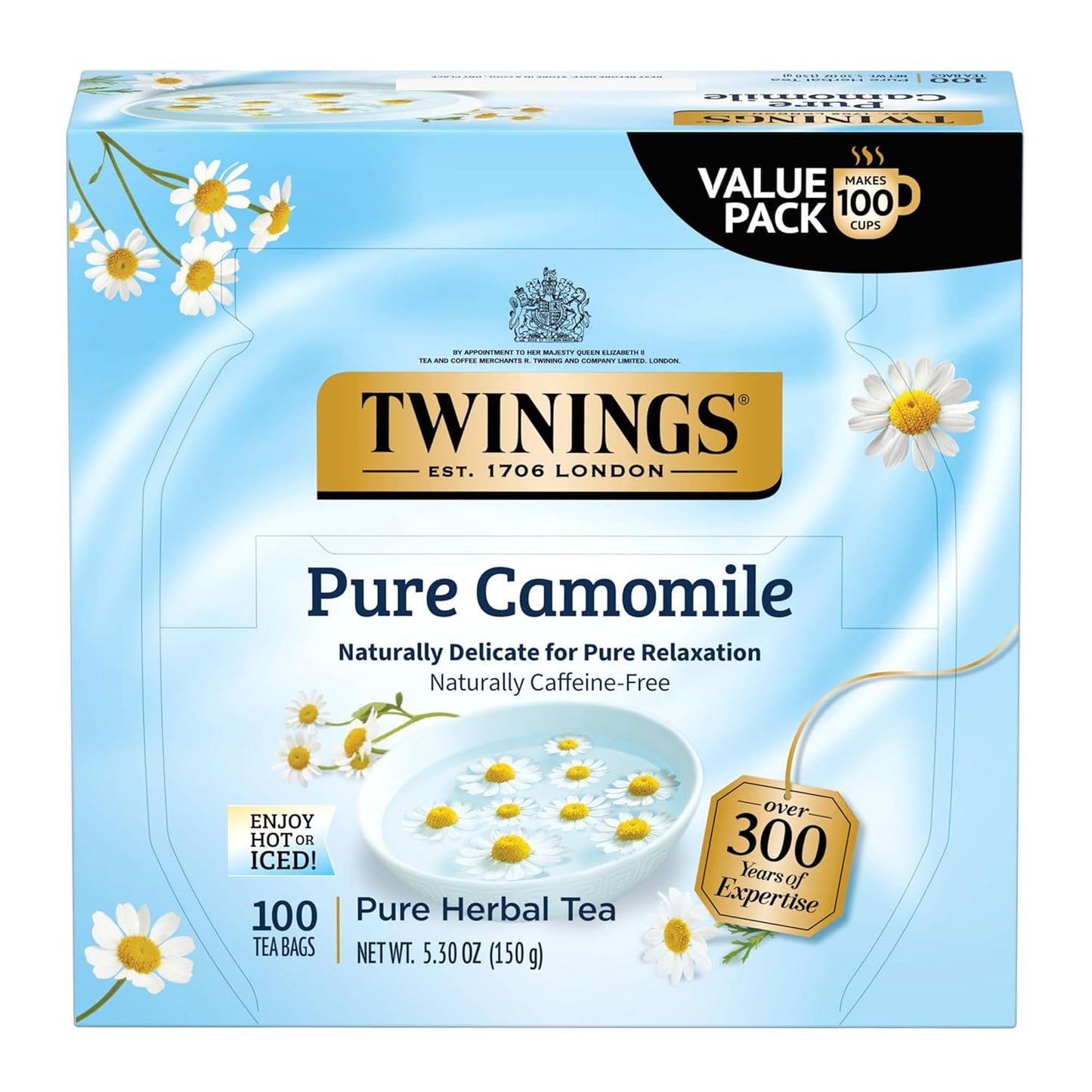 Twinings English Breakfast Black Tea Individually Wrapped Bags, 100 Count (Pack of 1), Smooth, Flavourful, and Robust, Caffeinated, Enjoy Hot or Iced, 100 Teabags