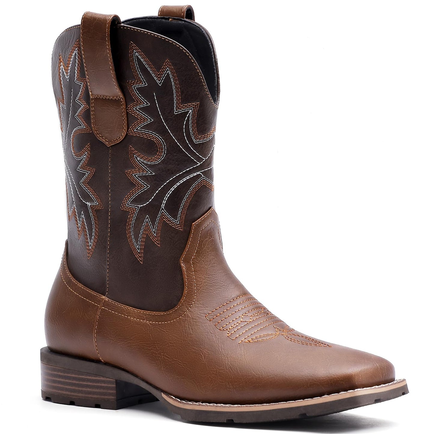 Lumeheel Cowboy Boots for Men - Western Men's Boots with Classic Embroidered, Slip on Square Toe Boots, Slip Resistant Country Boots Chunky Heel Ankle, Durable Short Boots for Spring Fall
