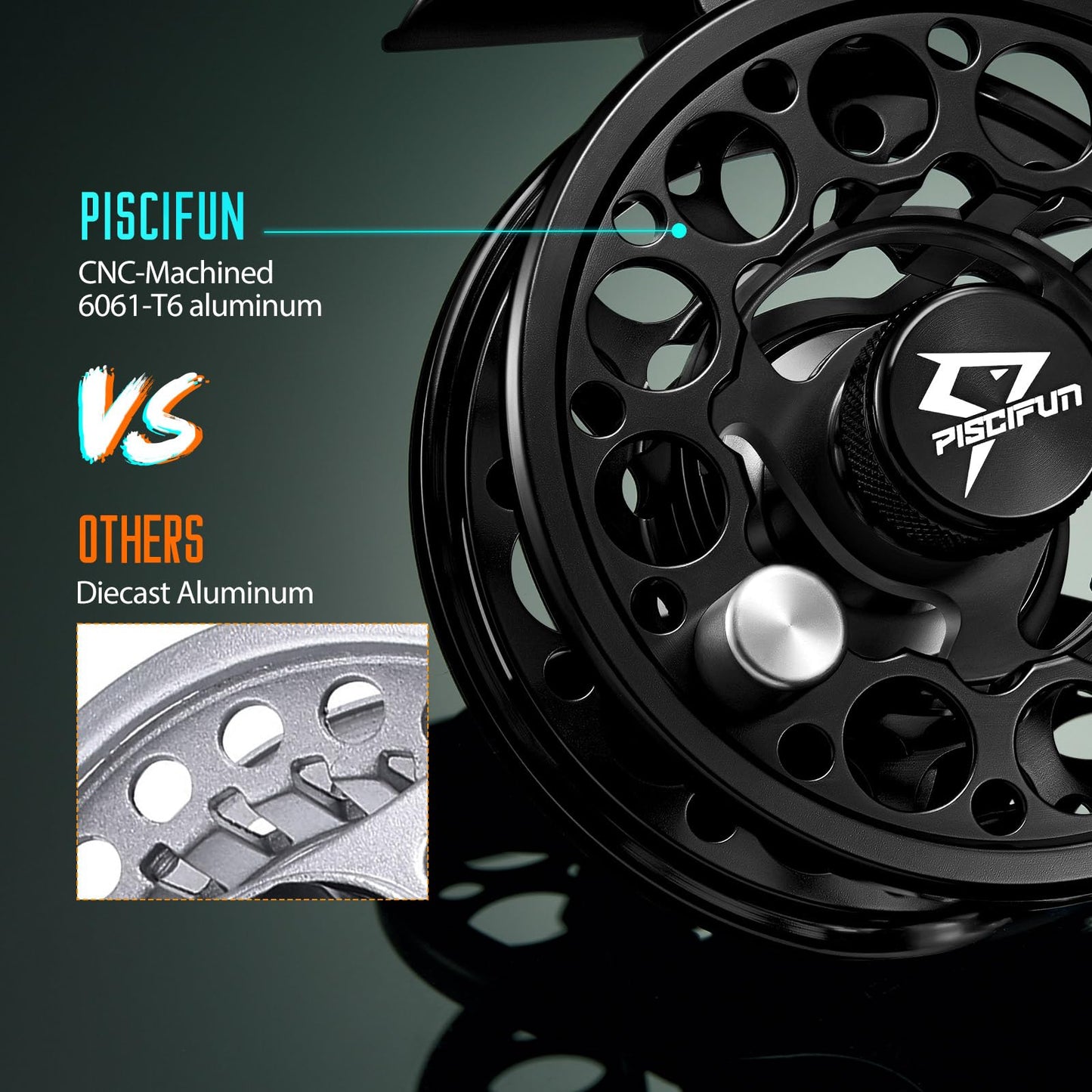Piscifun Sword Fly Fishing Reel, CNC-Machined Aluminum Alloy Fly Reel, 3/4, 5/6, 7/8, 9/10 Weight, Black, Gunmetal, Space Gray