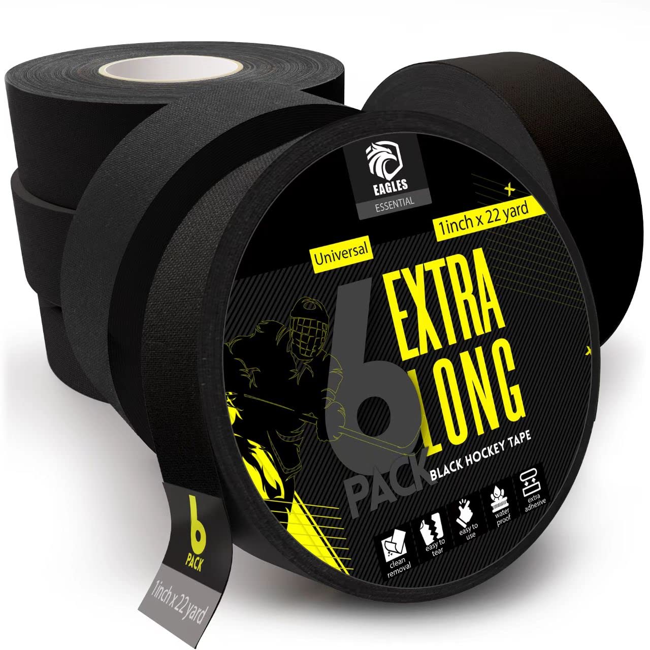 EAGLES Bulk Hockey Tape Black, White or Clear Multipurpose Tape Roll - Strong Adhesive - Durable Cloth or PVC Tape - Hokey Sports Gifts, Accessories, Equipment, Gear (Black)