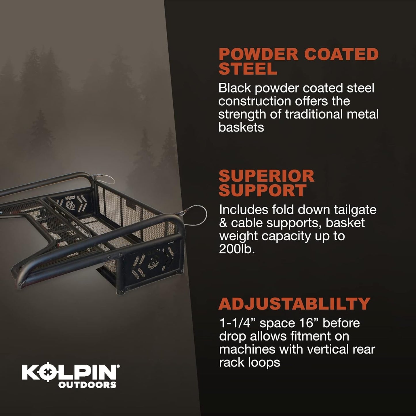 Kolpin ATV Rear Drop Basket Rack Collapsible Tailgate Universal - 53300, Black
